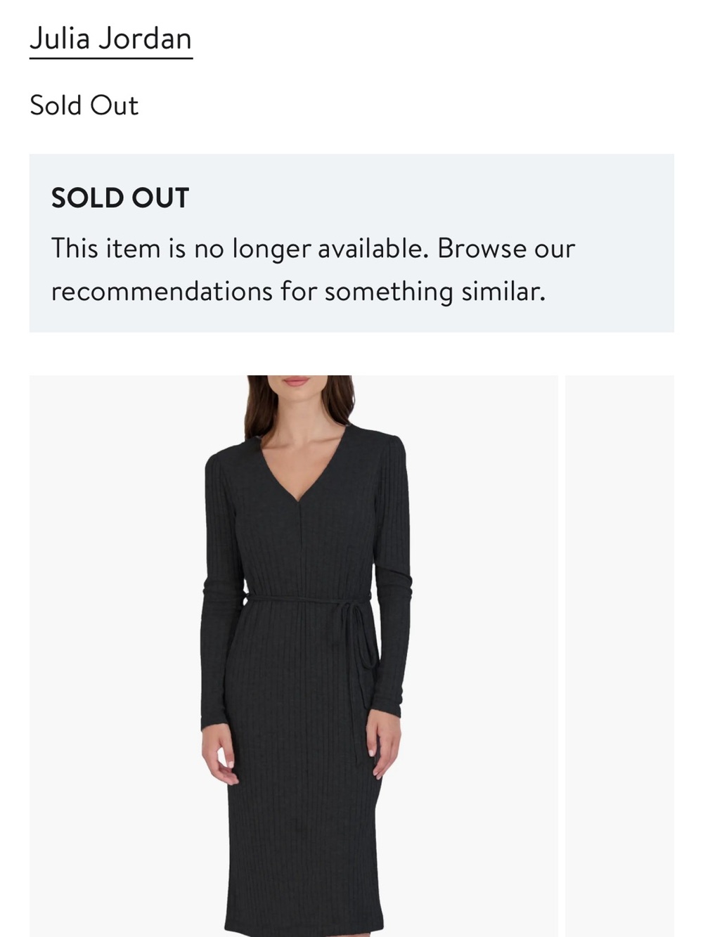julia jordan Black Ribbed V-Neck Tie-Waist Long Sleeve Dress